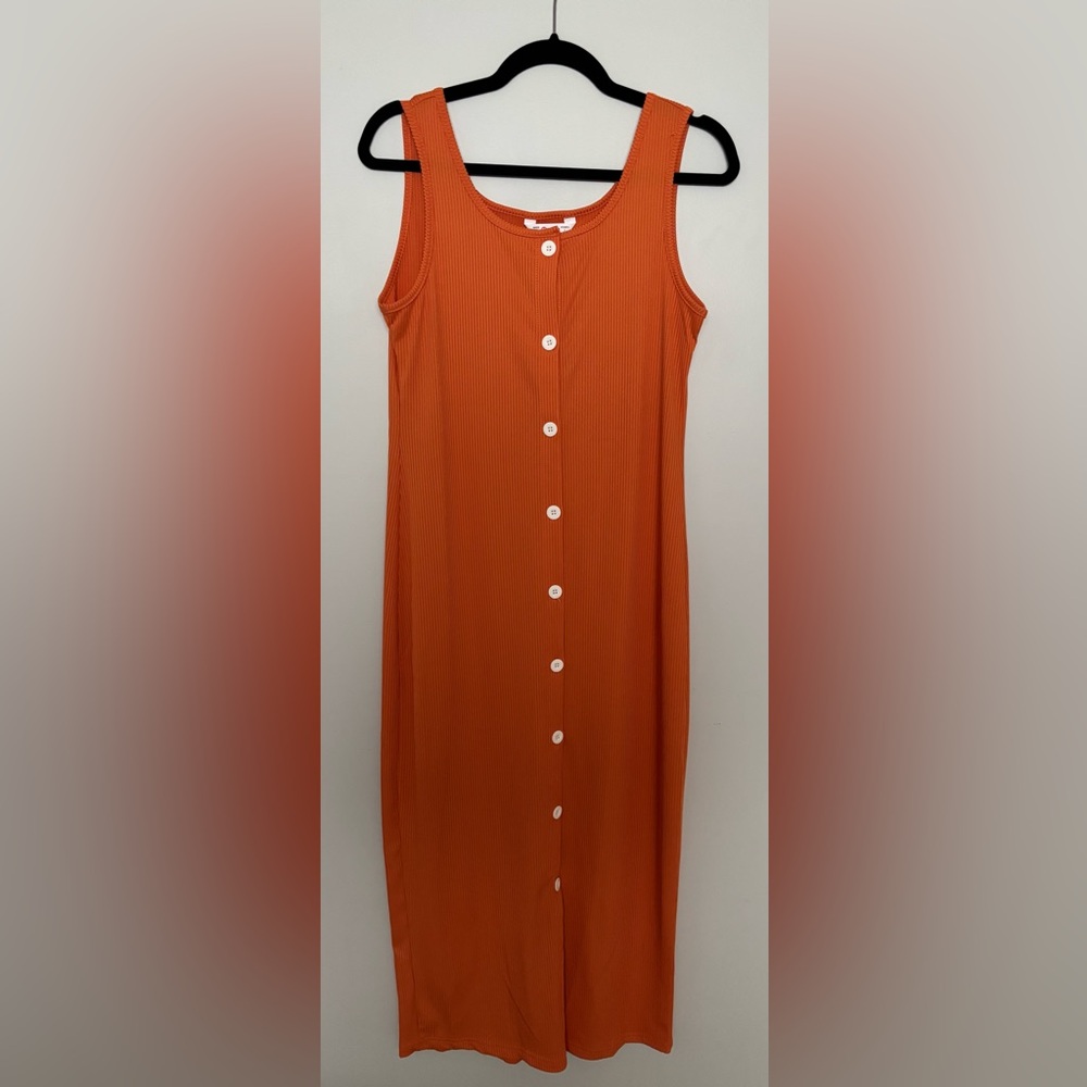 Orange Button-Down Sleeveless Nursing Dress